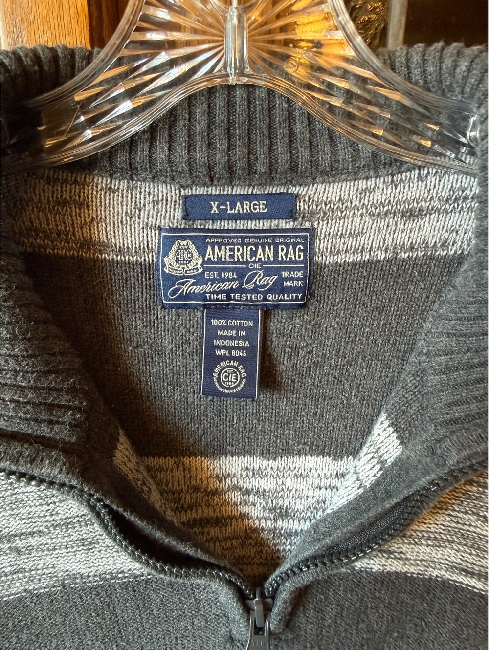 American Rag Men's 1/4 Zip Sweater XL Gray Striped Cotton Knit - Picture 3 of 5